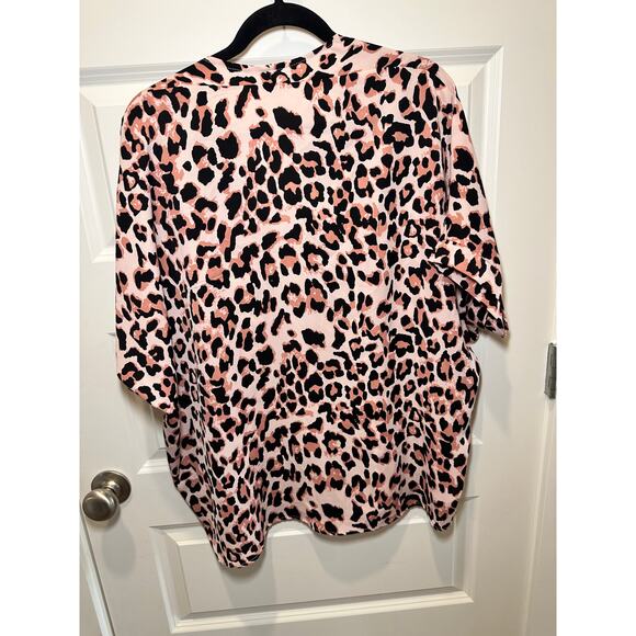 Jodifl Pink Leopard Print Oversized Blouse Size Large NWOT Boho Top - Picture 8 of 11